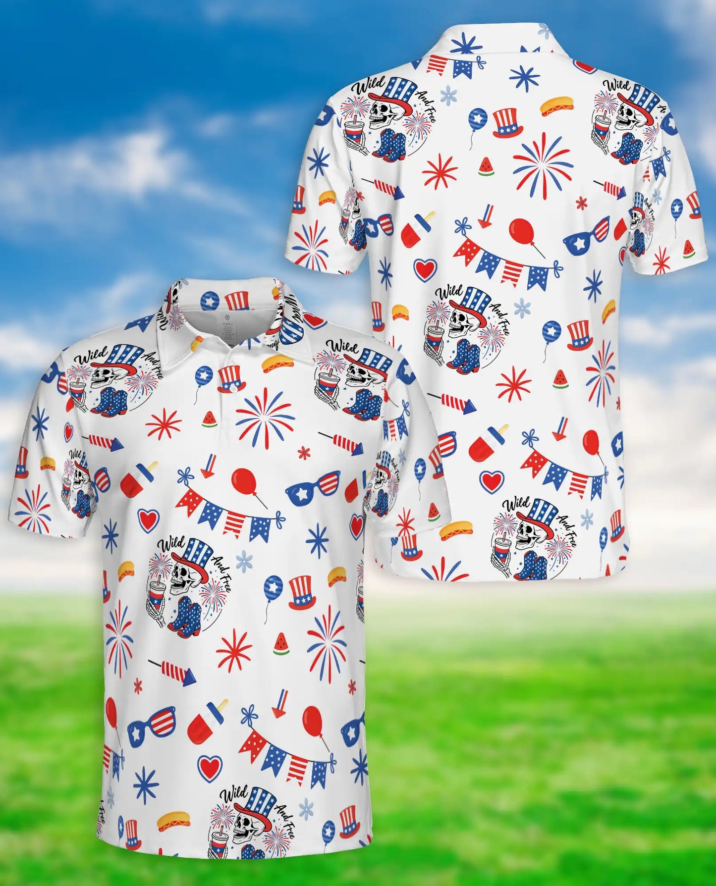 Wild And Free Patriotic Skull 4th of July Polo Shirt | Azhawaiian