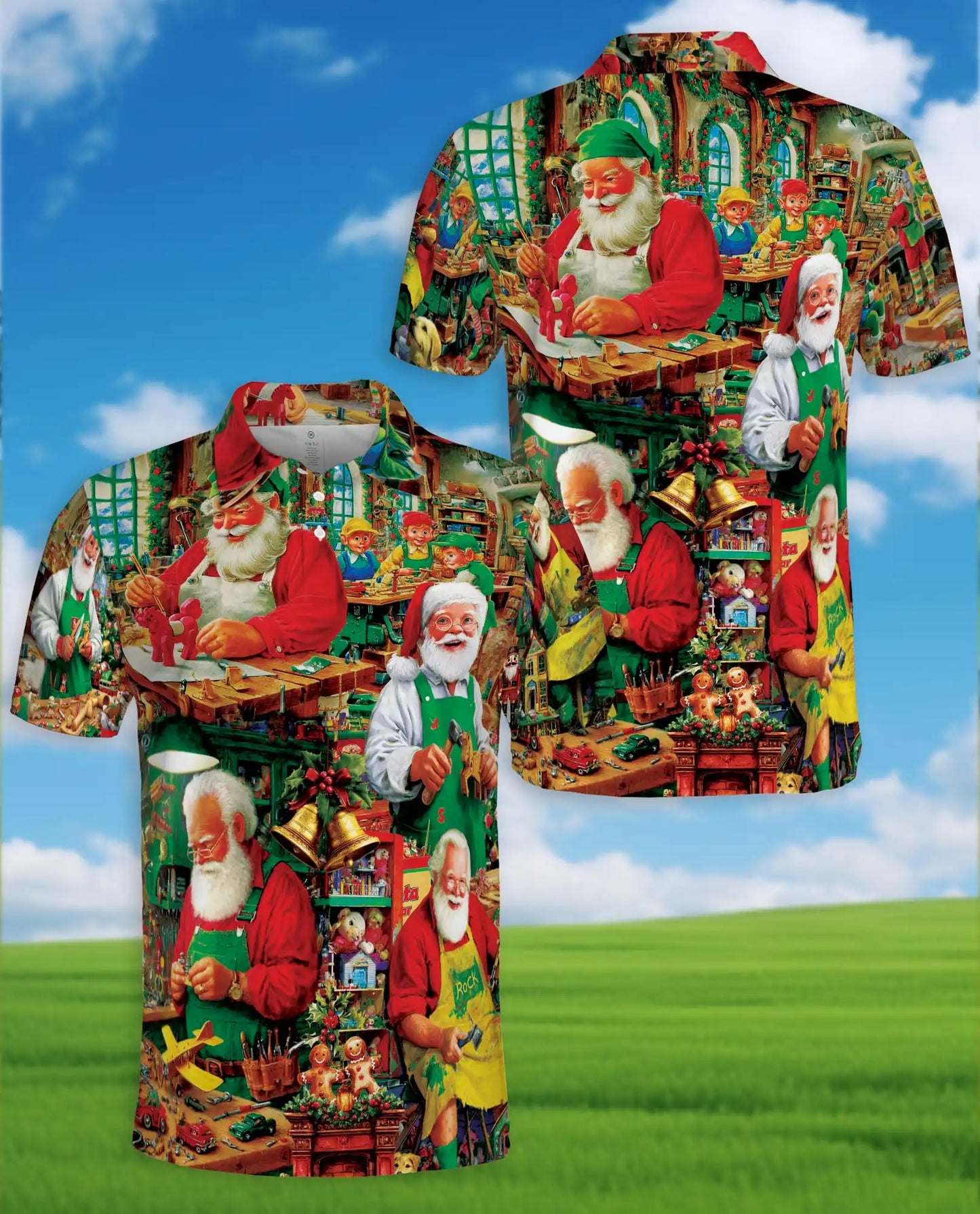 Santa Workshop 3D Polo Shirt for Men | Azhawaiian