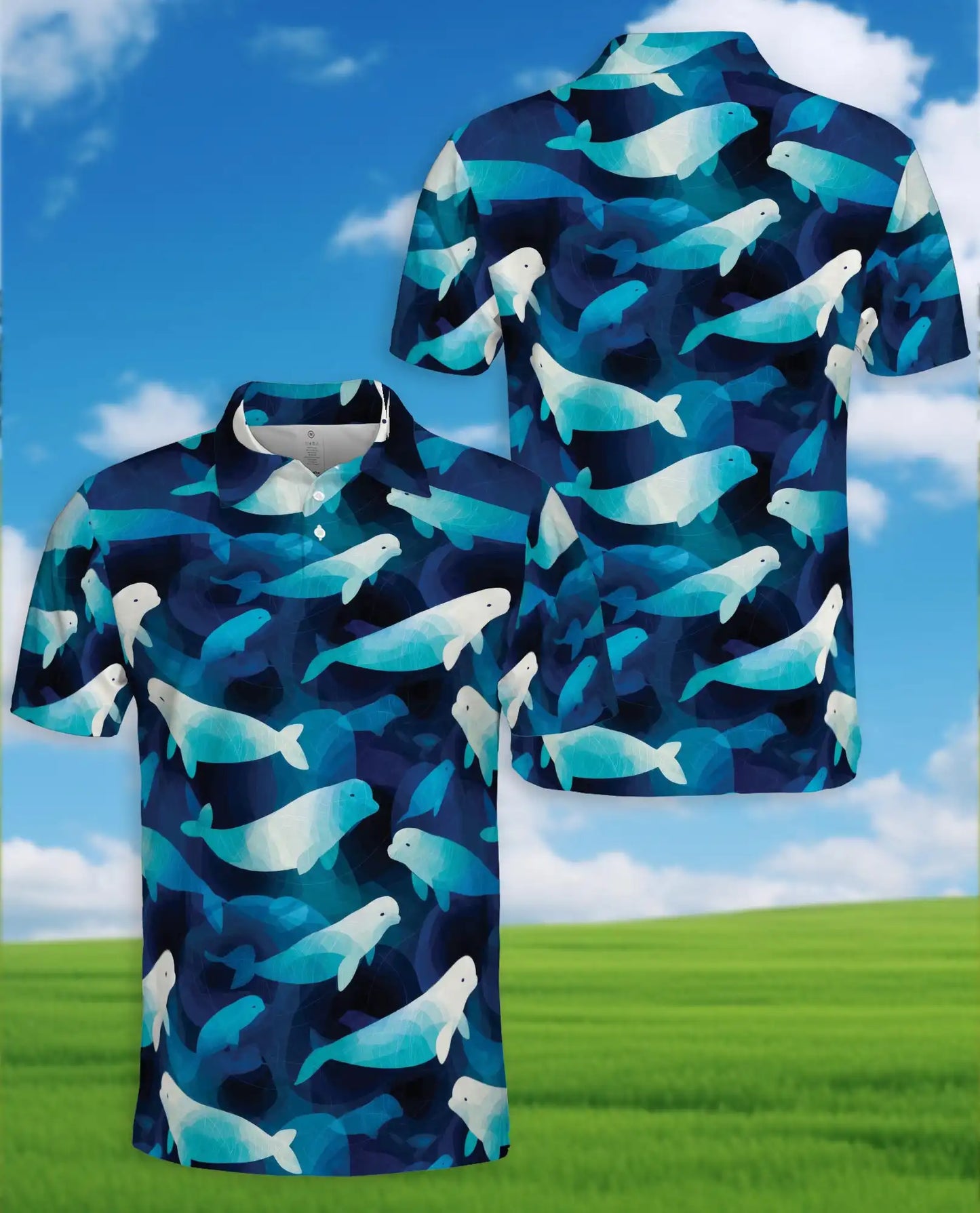 Beluga Whale Polo Shirt for Men, Ocean Wildlife Style | Azhawaiian