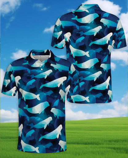 Beluga Whale Polo Shirt for Men, Ocean Wildlife Style | Azhawaiian
