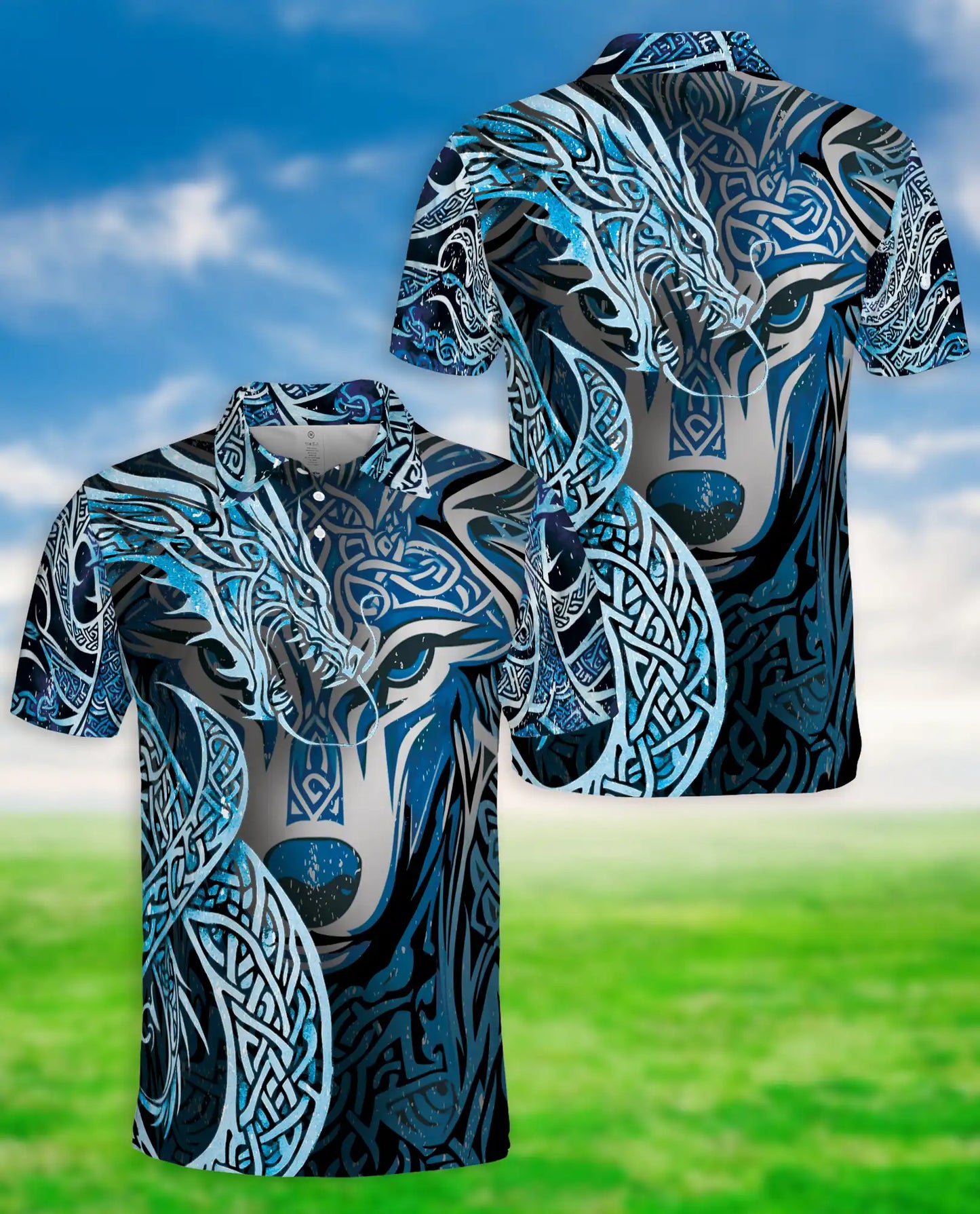 Wolf Tribal 3D Polo Shirt for Men, Nordic Celtic Animal Style | Azhawaiian