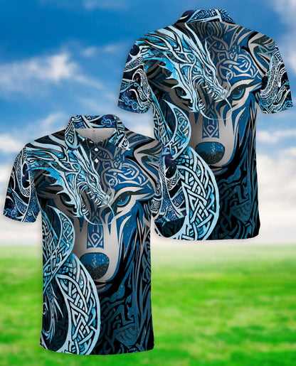Wolf Tribal 3D Polo Shirt for Men, Nordic Celtic Animal Style | Azhawaiian