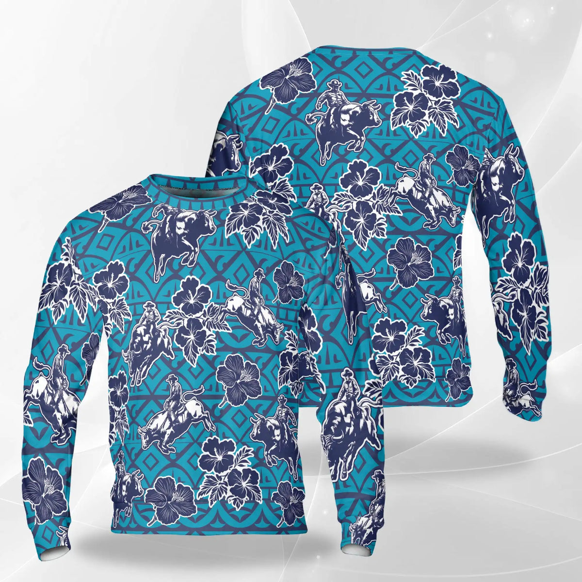 Bull Riding Blue Pattern Sweatshirt – Colorful Graphic 3D All Over Print Design