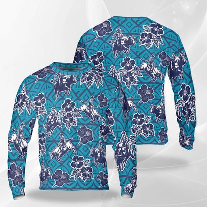 Bull Riding Blue Pattern Sweatshirt – Colorful Graphic 3D All Over Print Design