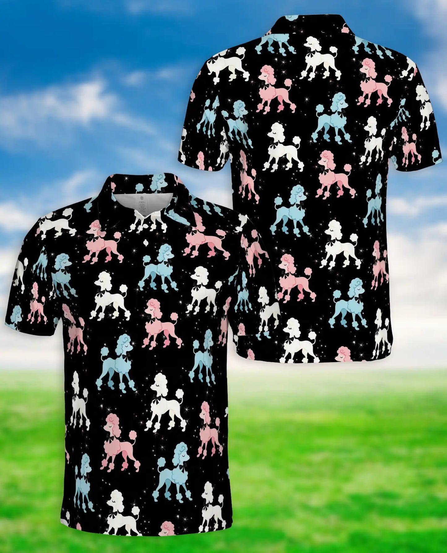 Retro Poodle Polo Shirt for Men-Vintage Pink Blue Poodle Dog Pattern Shirt | Azhawaiian