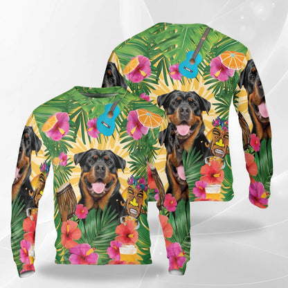 Rottweiler Summer Party Sweatshirt – Tropical 3D All Over Print Design