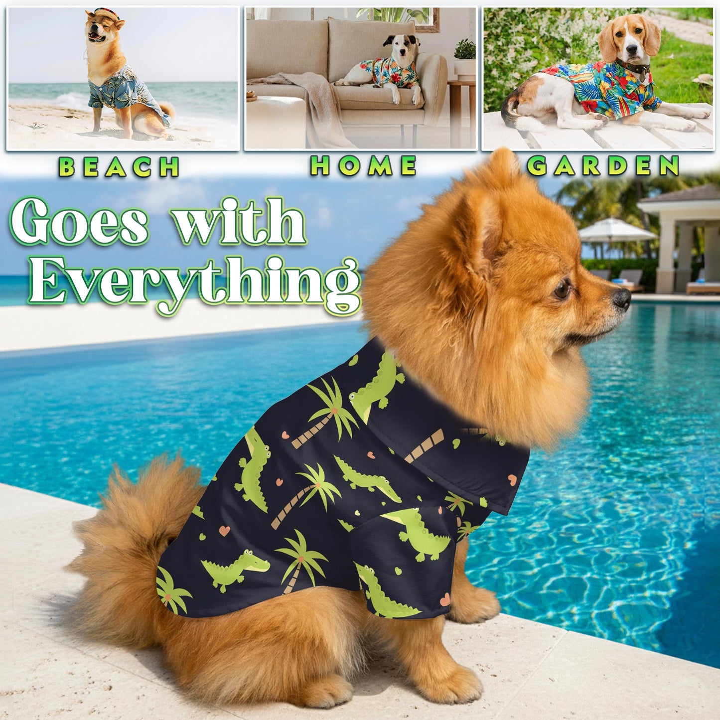 Cute Alligator Tropical Pattern Matching Dog Owner Hawaiian Shirts, Funny Pet Aloha Shirt for Beach Vacation - Azhawaiian