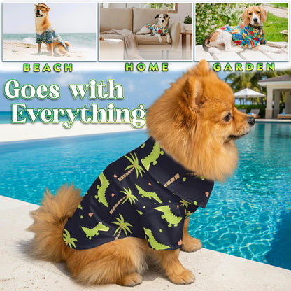 Cute Alligator Tropical Pattern Matching Dog Owner Hawaiian Shirts, Funny Pet Aloha Shirt for Beach Vacation - Azhawaiian