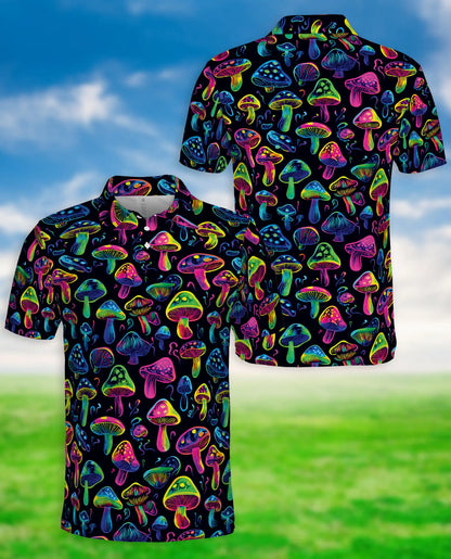 Neon Mushroom Pattern Hawaiian Polo Shirt | Azhawaiian