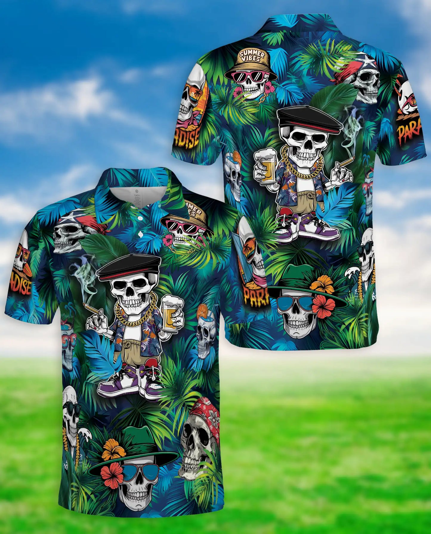 Skull Tropical Summer Polo Shirt | Azhawaiian