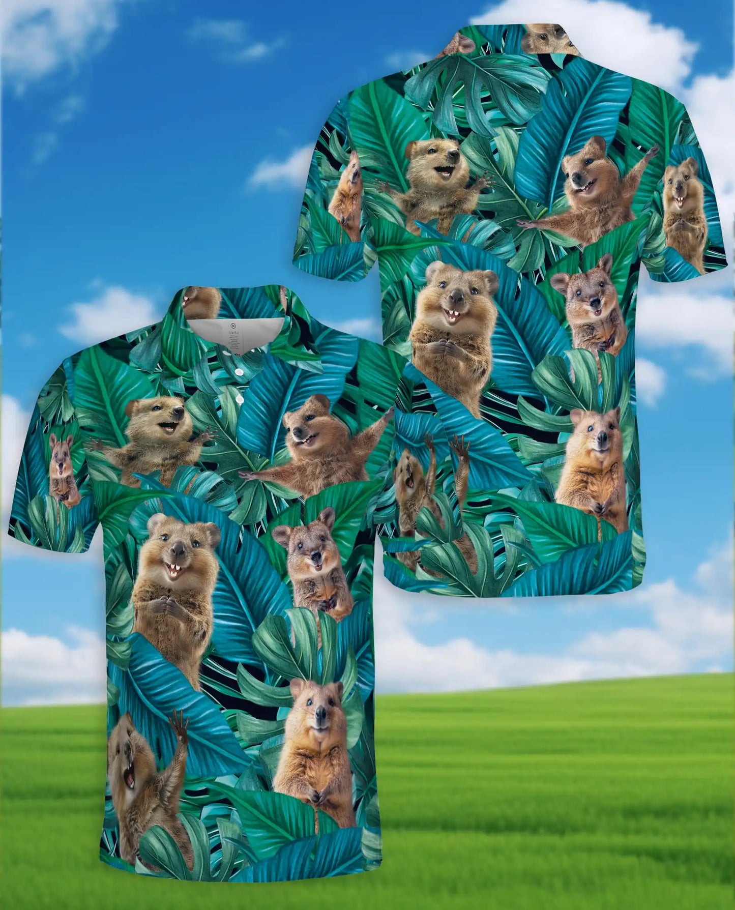 Quokka Tropical Jungle Polo Shirt for Men, Summer 3D Animal Print | Azhawaiian