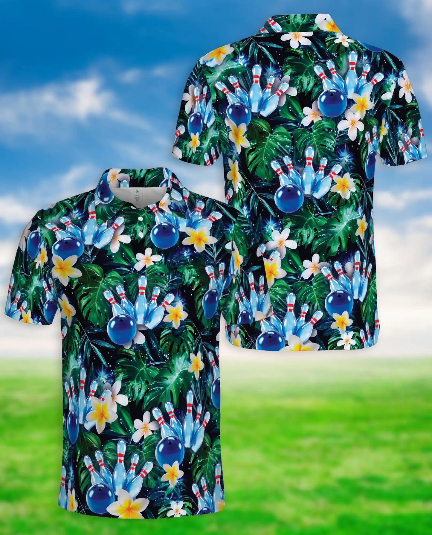 Tropical Bowling 3D Polo Shirt for Men, Floral Palm Tree Sports Style | Azhawaiian