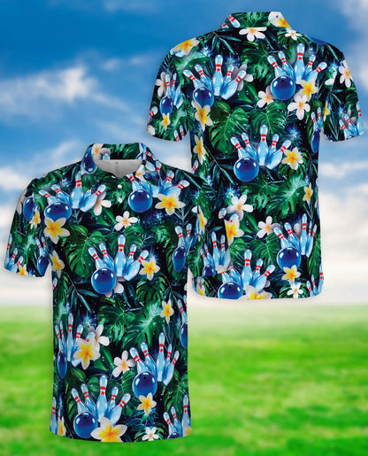 Tropical Bowling 3D Polo Shirt for Men, Floral Palm Tree Sports Style | Azhawaiian