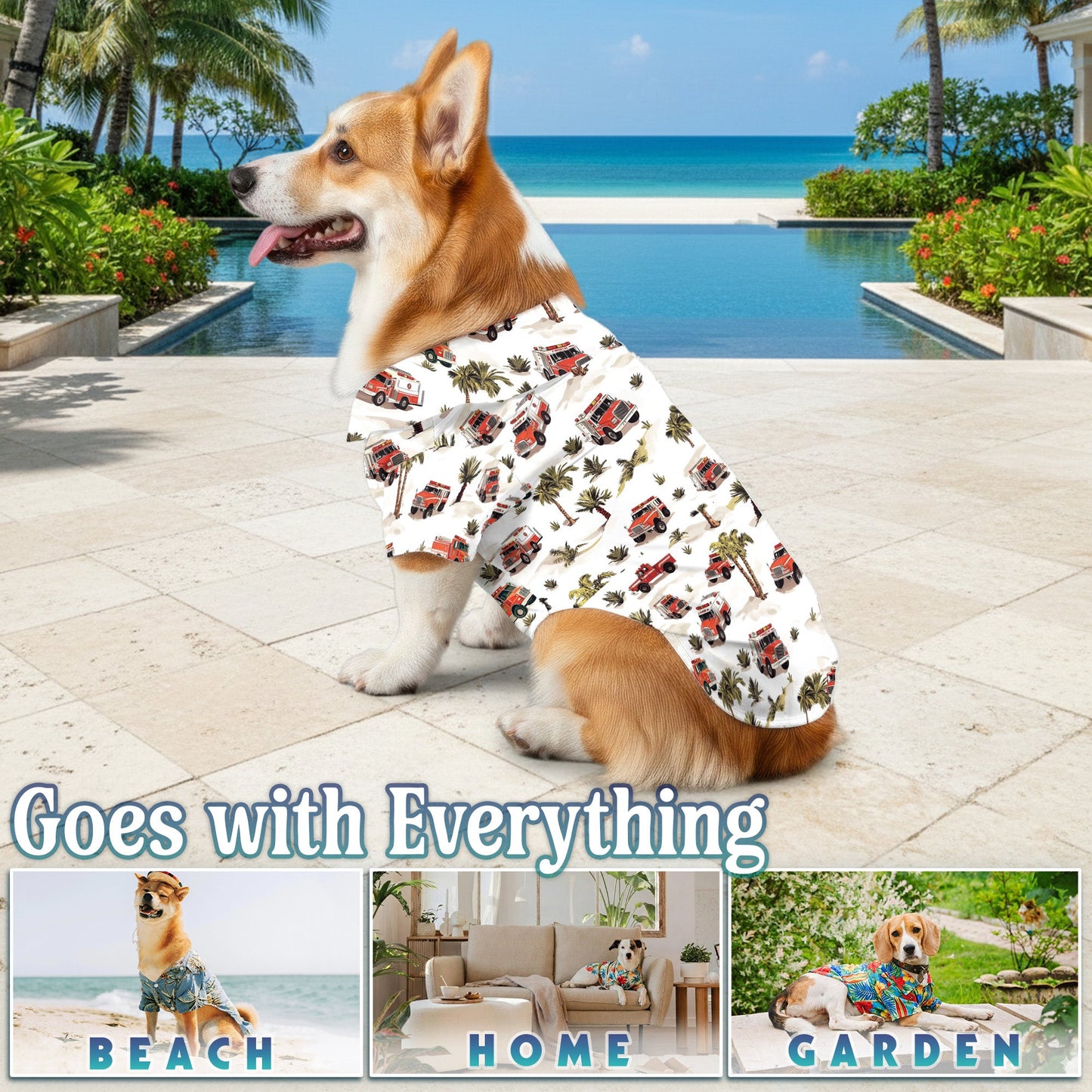 Fire Truck Matching Dog Owner Hawaiian Shirts, Funny Pet Aloha Shirt for Beach Vacation - Azhawaiian