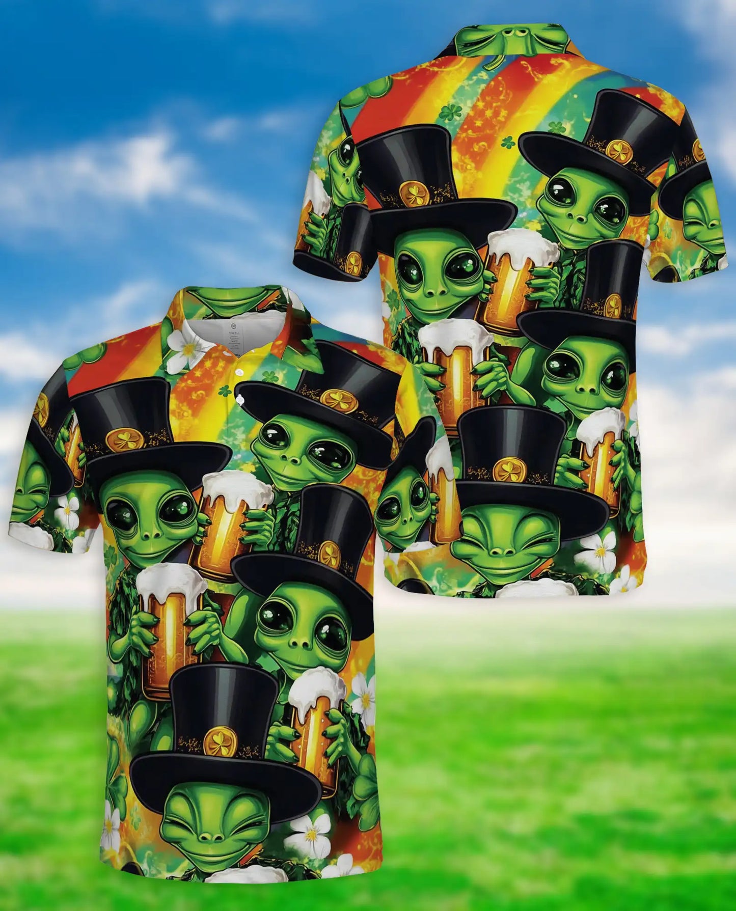 Alien St Patrick’s Polo Shirt, Funny Beer | Azhawaiian