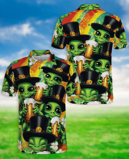 Alien St Patrick’s Polo Shirt, Funny Beer | Azhawaiian