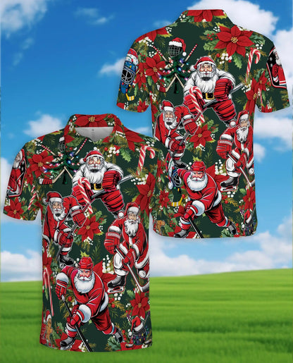 Hockey Santa Polo Shirt, Christmas Holiday Print | Azhawaiian