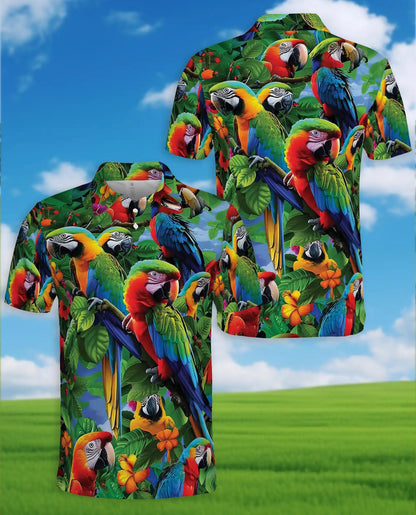 Tropical Parrot Polo Shirt for Men, Island Vacation Style | Azhawaiian