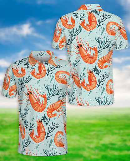 Shrimp Pattern 3D Polo Shirt for Men, Coastal Seafood Summer Style | Azhawaiian