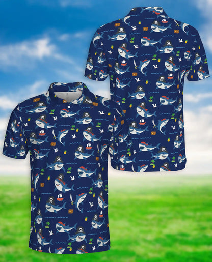 Pirate Shark Ocean Adventure Polo Shirt for Men | Azhawaiian