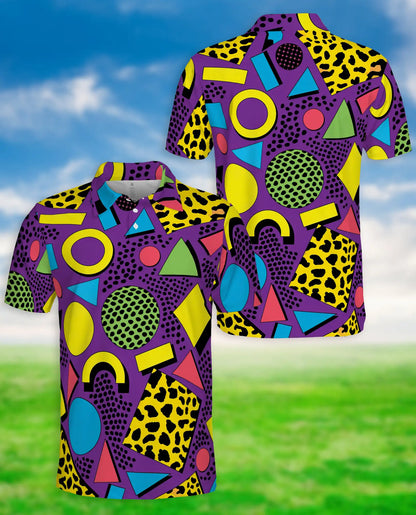 80s Retro Geometric Polo Shirt for Men | Azhawaiian