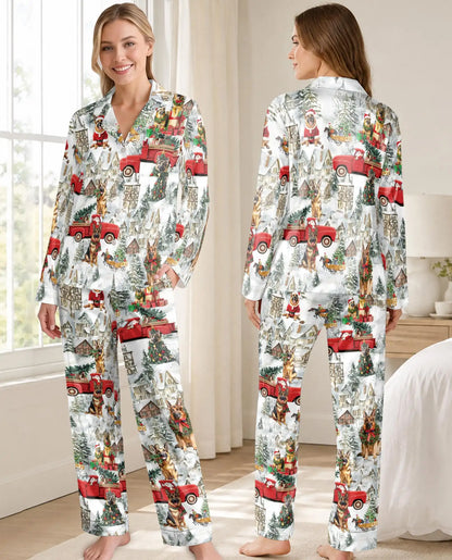 German Shepherd Christmas Pajama Set for Women – Red Truck Print