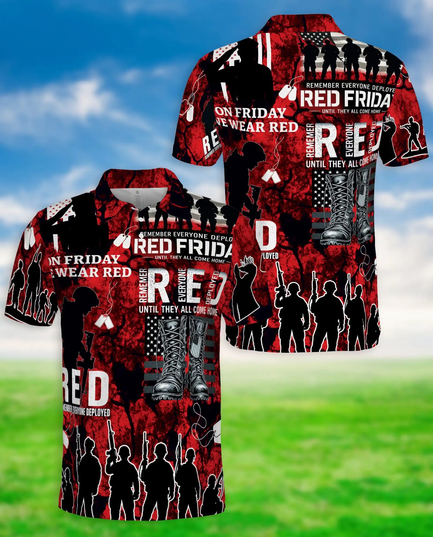 Military Support Patriotic Polo Shirt-Red Friday Inspired Design | Azhawaiian