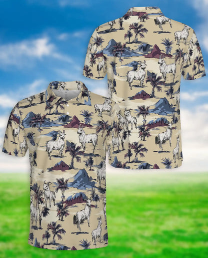 Goat Desert Tropical 3D Polo Shirt for Men, Rustic Farm Animal Style | Azhawaiian