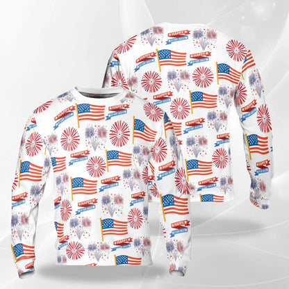 American Flag Fireworks Sweatshirt – Colorful Graphic 3D All Over Print Design
