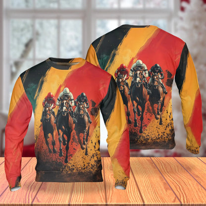 Abstract Horse Racing Art Sweatshirt – Colorful Graphic 3D All Over Print Design