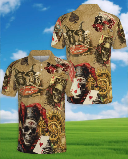Skeleton Poker Polo Shirt - Vintage Gambling Skull Card Player Design | Azhawaiian