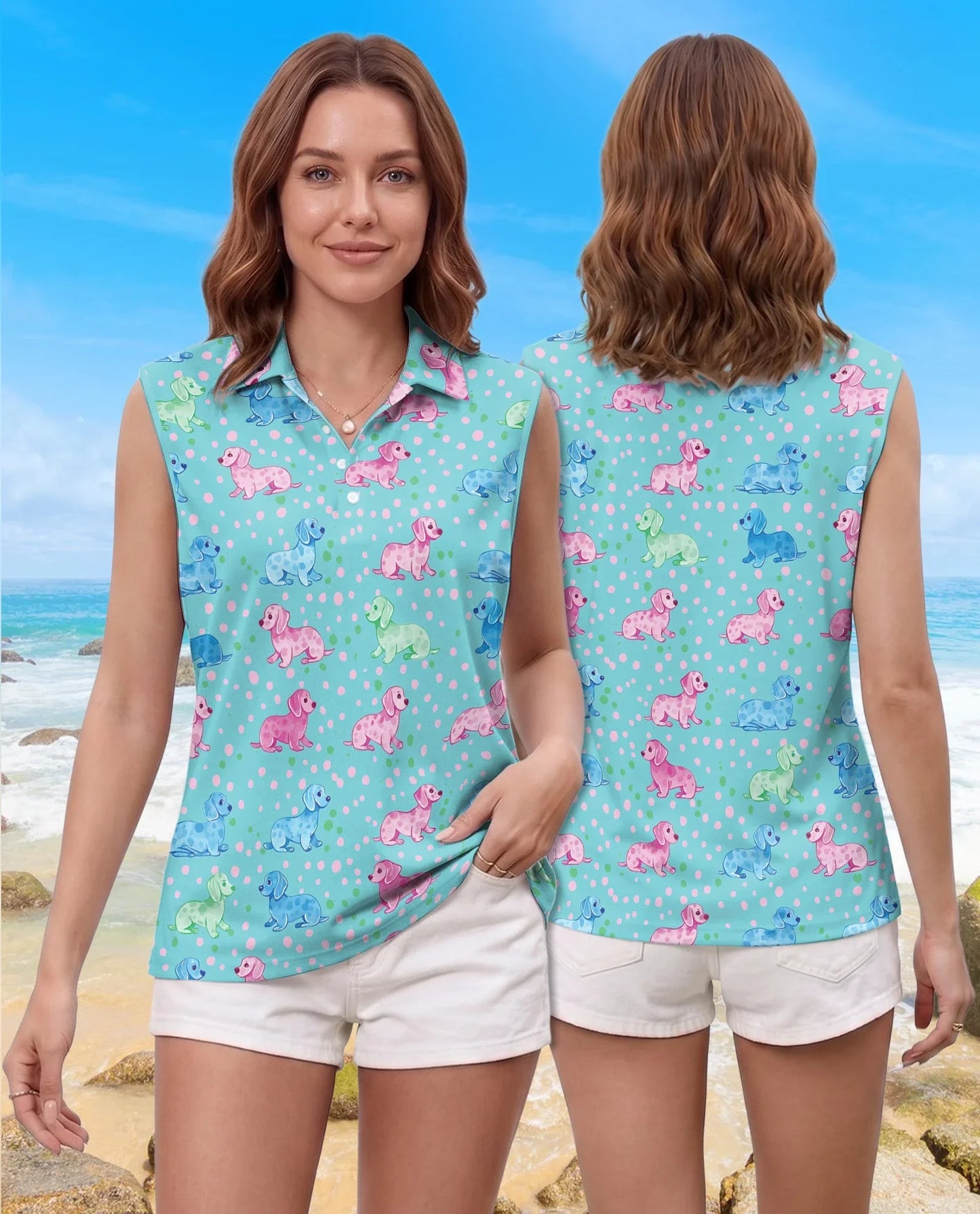 Dachshund Sleeveless Polo Shirt for Women