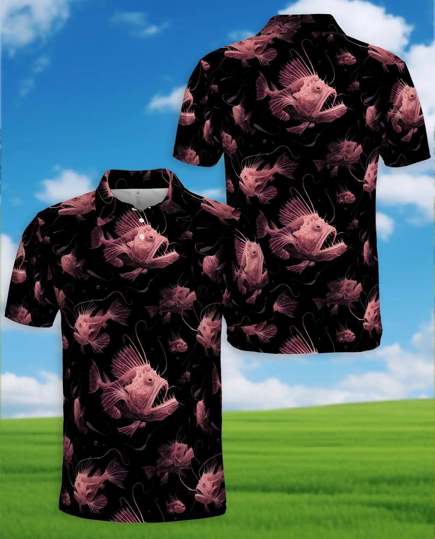 Anglerfish Polo Shirt for Men, Deep Sea Creature Style | Azhawaiian