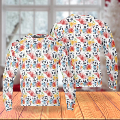 Soccer Ball Themed Print Sweatshirt – Colorful Graphic 3D All Over Print Design
