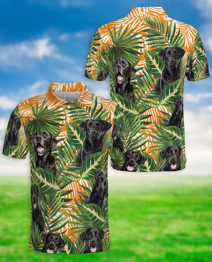 Black Labrador Tropical Polo Shirt, Palm Leaf Print | Azhawaiian