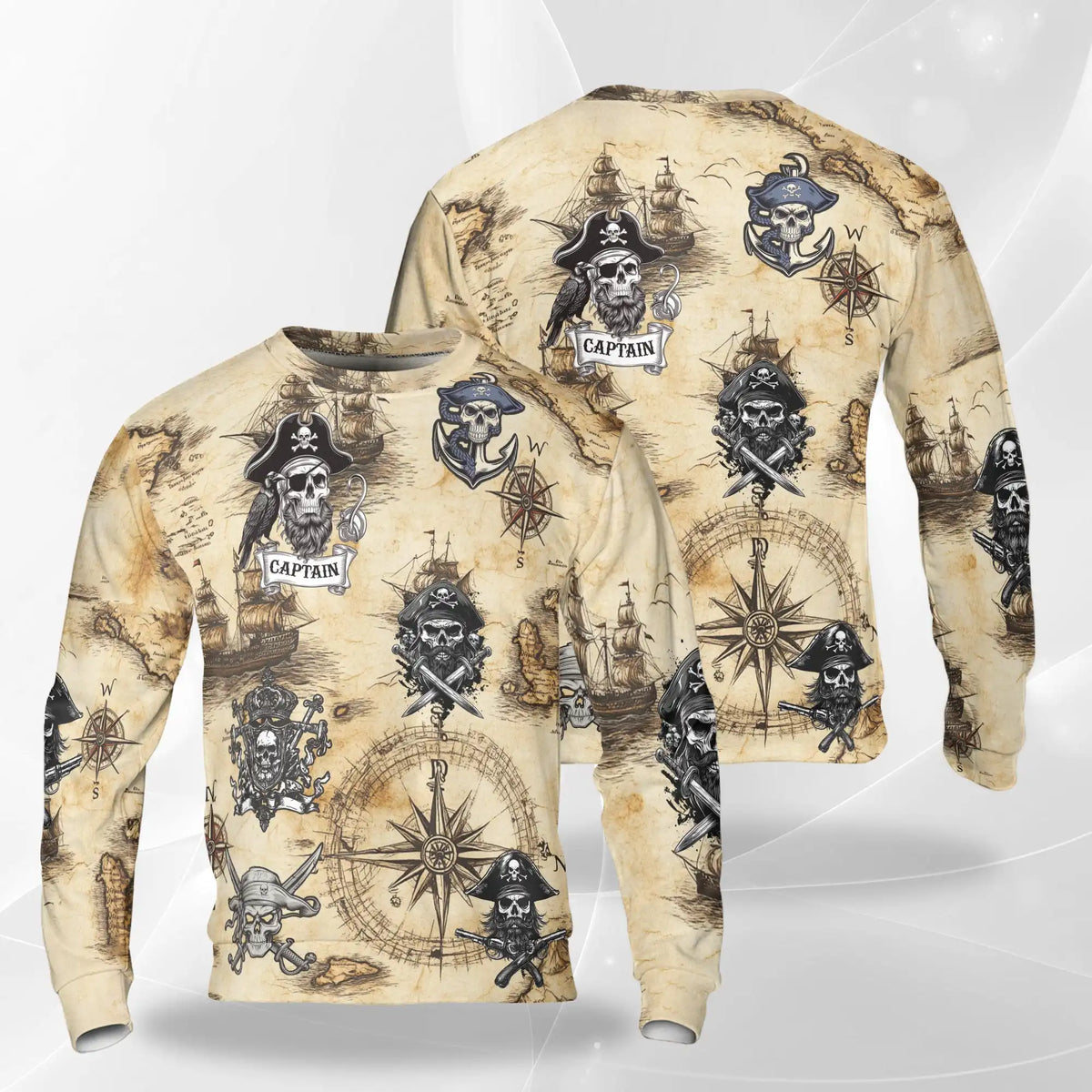 Vintage Pirate Skull Sweatshirt – Vintage 3D All Over Print Design