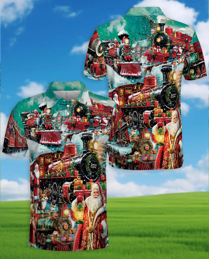 Santa Claus Express Polo Shirt for Men, Christmas Holiday Train | Azhawaiian