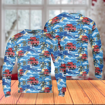 Firefighter Truck Blue Palm Tree Sweatshirt – Tropical 3D All Over Print Design