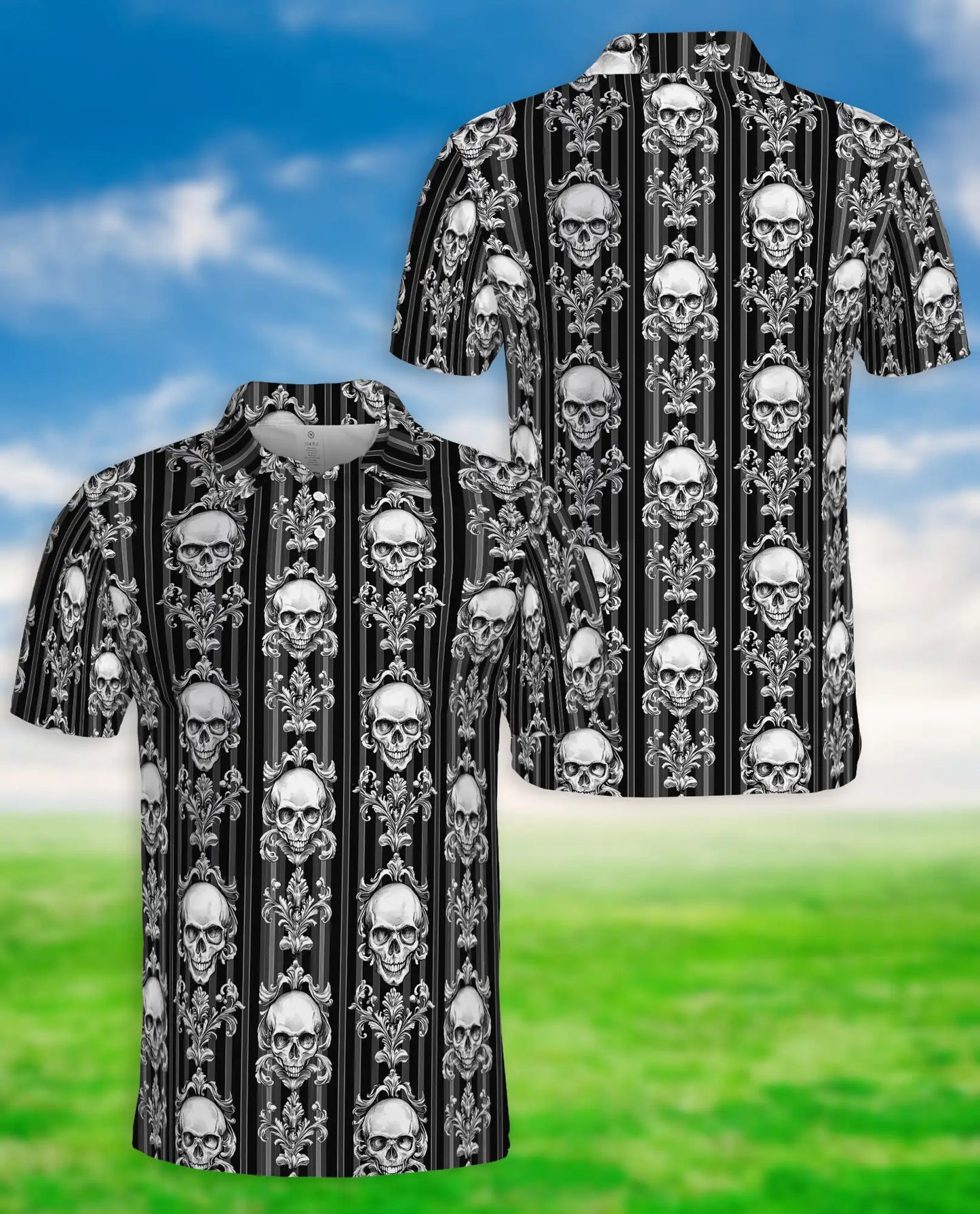 Skull Gothic Pattern Polo Shirt | Azhawaiian