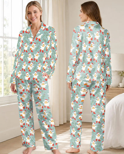 Christmas Duck Pajama Set for Women – Cute Ducklings in Santa Hats & Red Boots