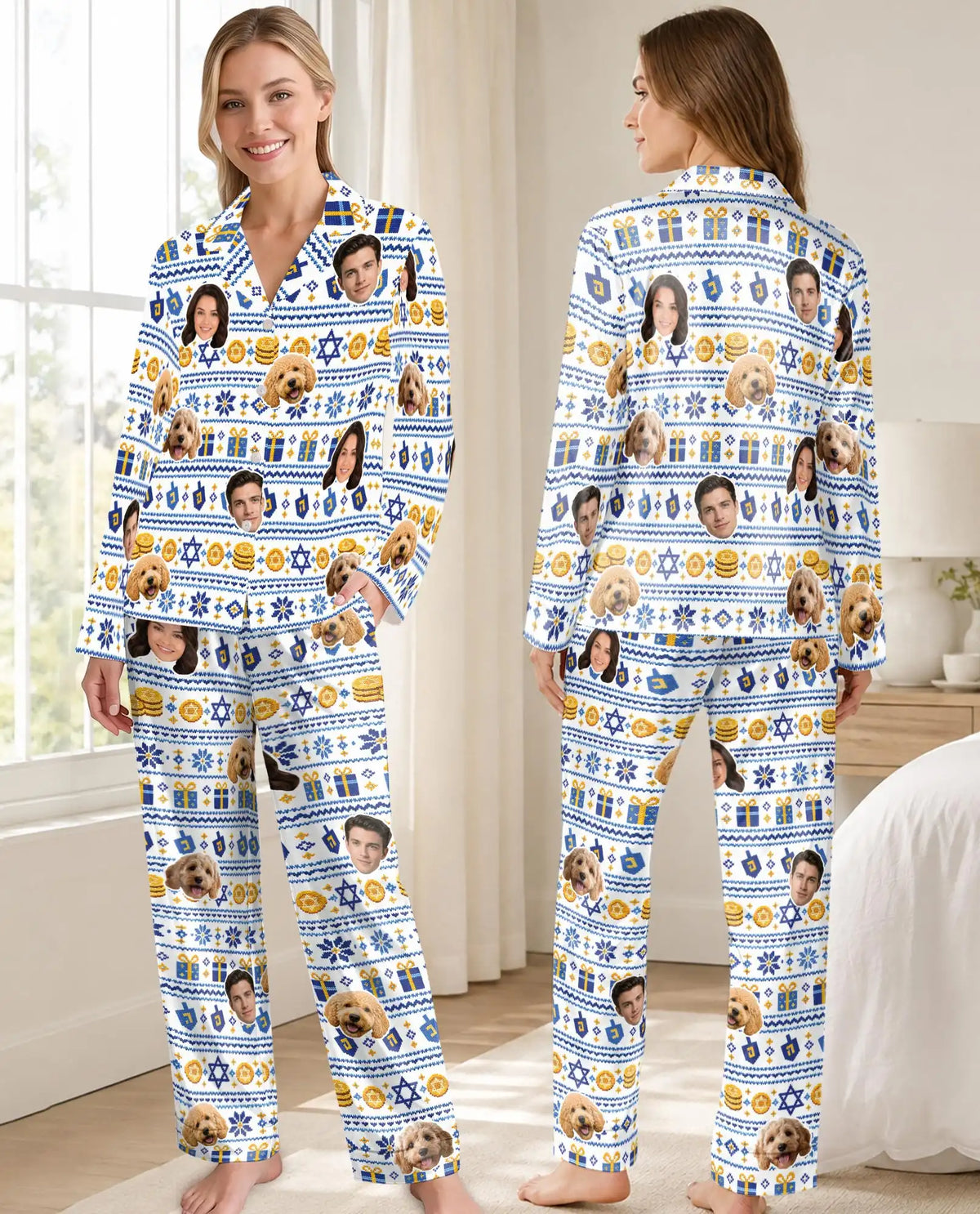 Personalized Hanukkah Latke Pajamas for Women – Custom Face & Pet Photo Print