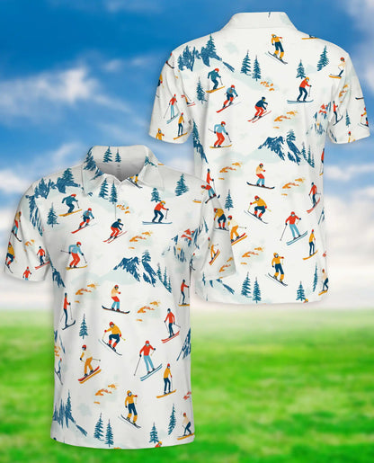 Skiing Polo Shirt for Men-Winter Alpine Mountain Ski Lover Shirt | Azhawaiian