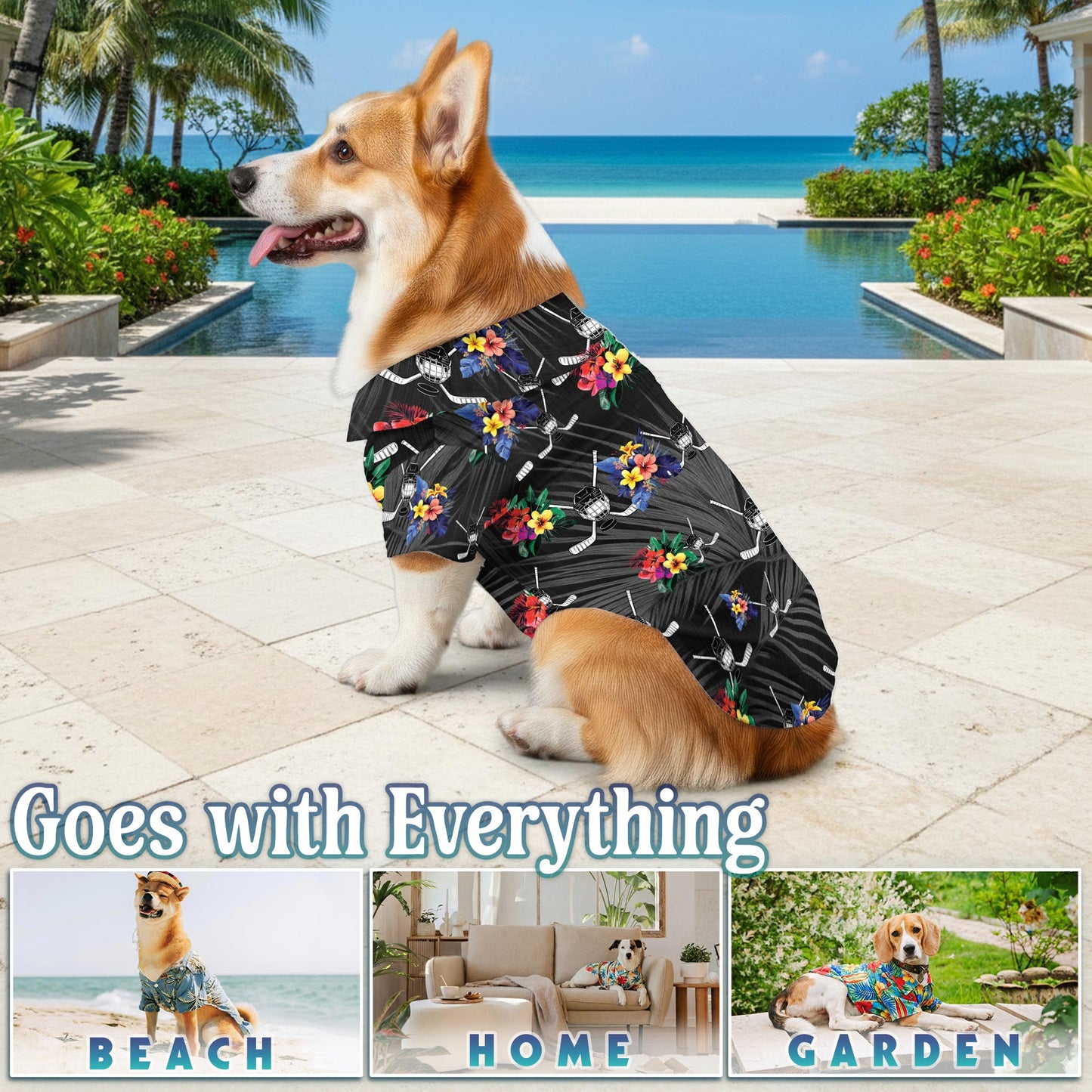 Simple Hockey Tropical Black Hawaiian Matching Dog Owner Hawaiian Shirts, Funny Pet Aloha Shirt for Beach Vacation - Azhawaiian