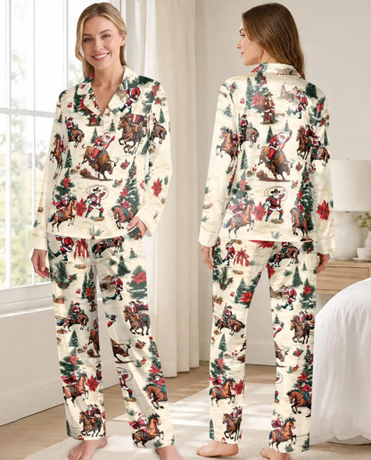 Western Santa Rodeo Pajama Set for Women – Cowboy Christmas Print