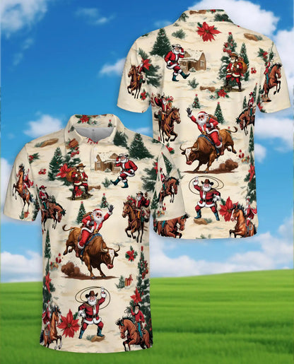 Cowboy Santa Polo Shirt, Western Christmas Print | Azhawaiian