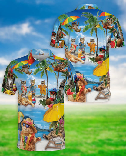Funny Beach Cat Polo Shirt for Men-Tropical Cat Lover Shirt | Azhawaiian