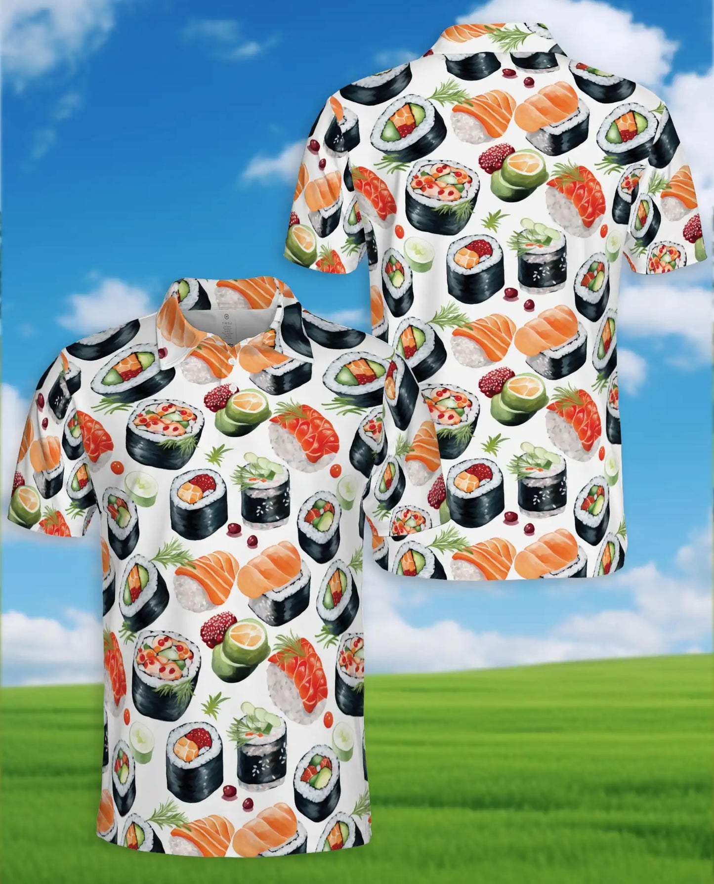Sushi Roll Polo Shirt for Men, Japanese Food Style | Azhawaiian