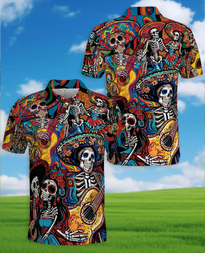 Dia de los Muertos Guitar Polo Shirt - Colorful Fiesta Style | Azhawaiian