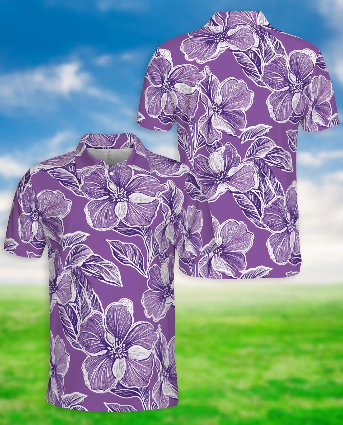 Purple Floral Polo Shirt, Elegant Summer Style | Azhawaiian
