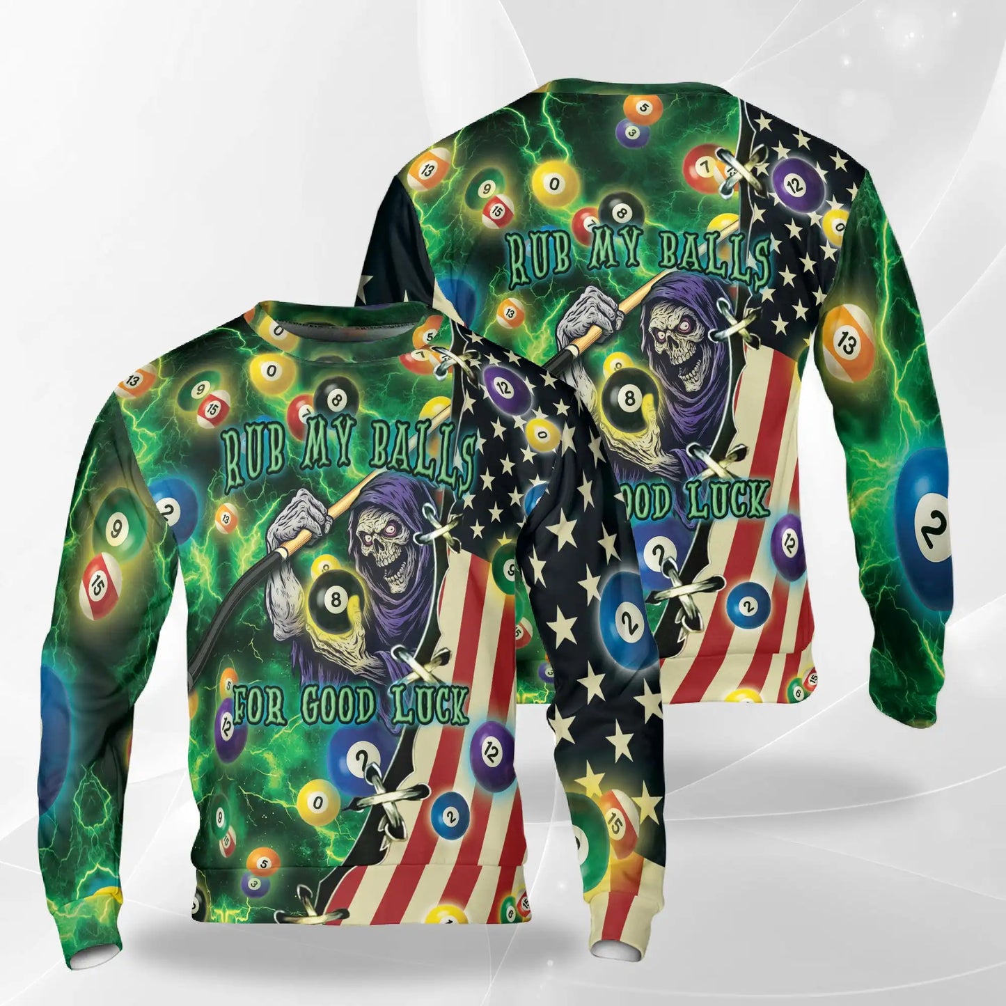 Rub My Balls for Good Luck Billiard Sweatshirt – Colorful Graphic 3D All Over Print Design